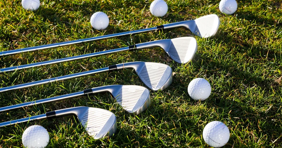 A selection of colourful golf balls and tees arranged on green grass