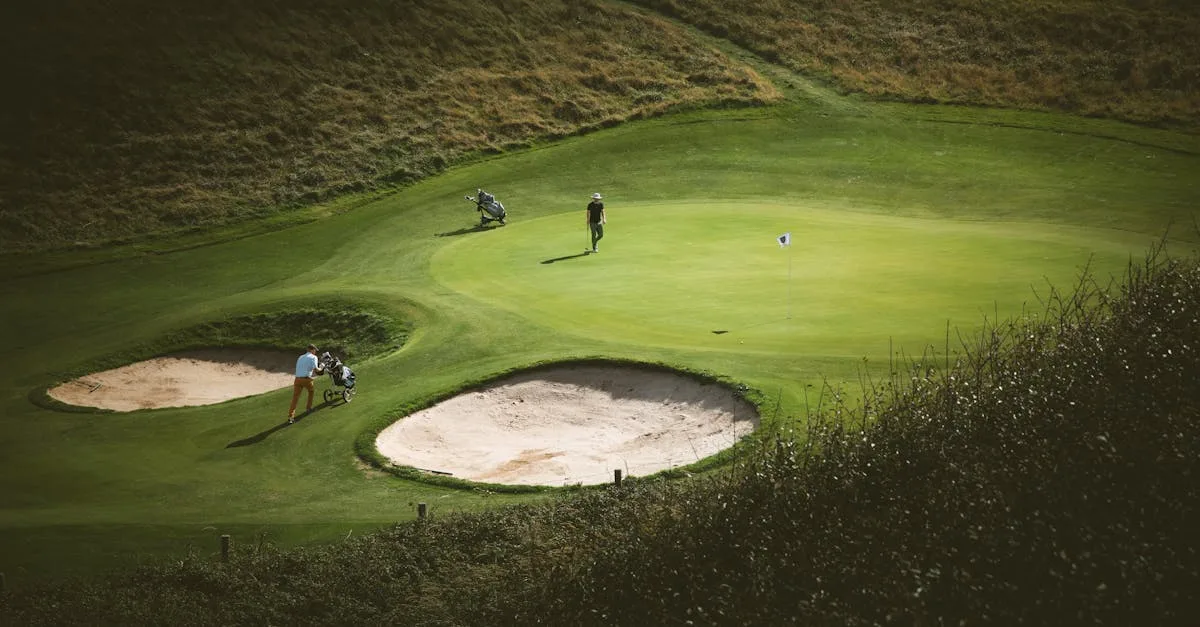 Heathland fairway at Parkstone Golf Club with gorse and pine trees framing the course on the Dorset coast