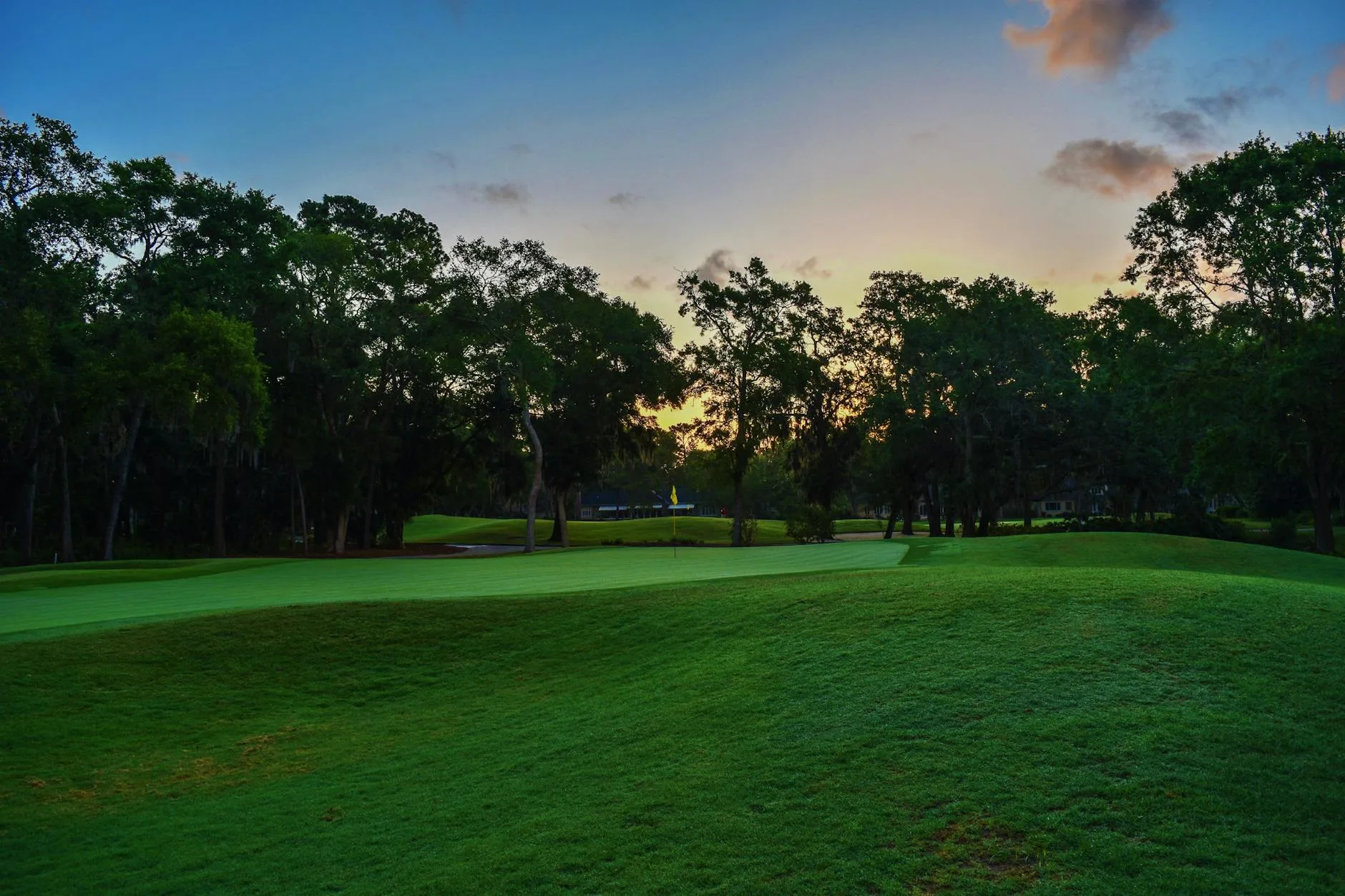 A downland golf course with open fairways under a wide sky