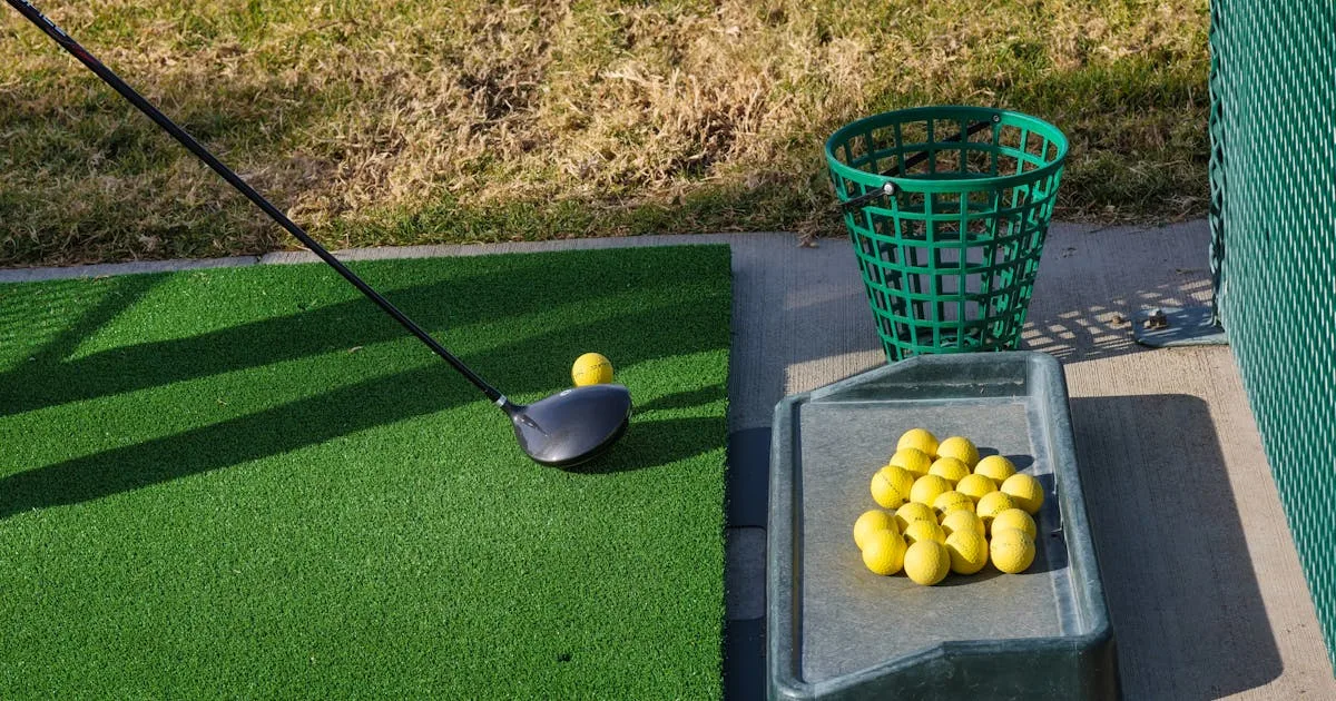A golfer playing a chip shot onto the green from just off the fairway